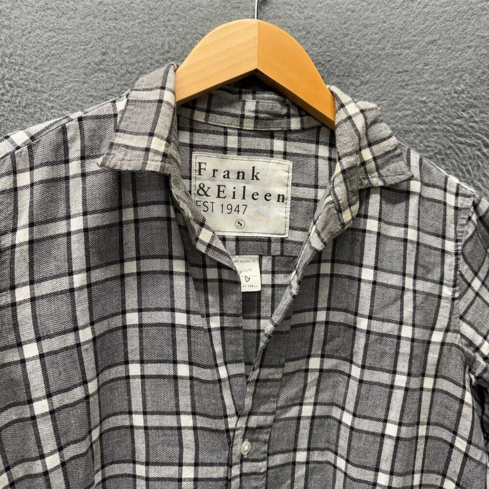Frank & Eileen Grayson Shirt Gray Plaid Italian Flannel Button Up Womens Small‎